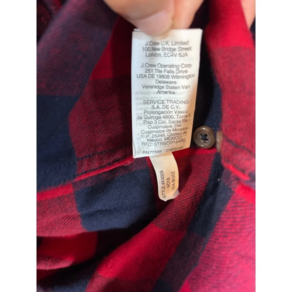 J.Crew Mens XL Slim Fit Buffalo Check Flannel Shirt Red Navy Blue K4008